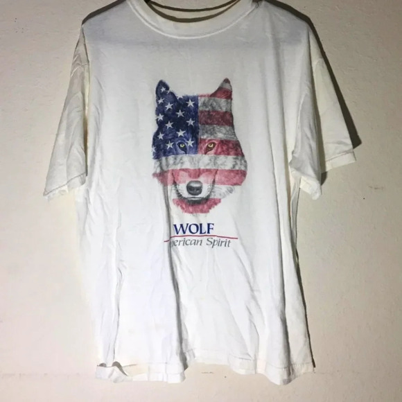 Mens Anvil Shirt Size Large Wolf American Flag Spirit Trendy Animal Vintage - Picture 1 of 1